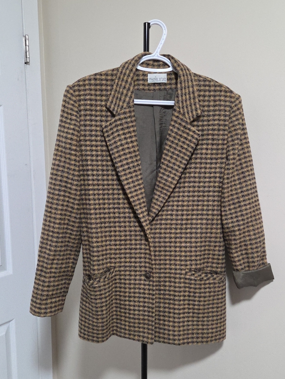Paris StarMen's Brown Houndstooth Wool Blend Blazer Jacket